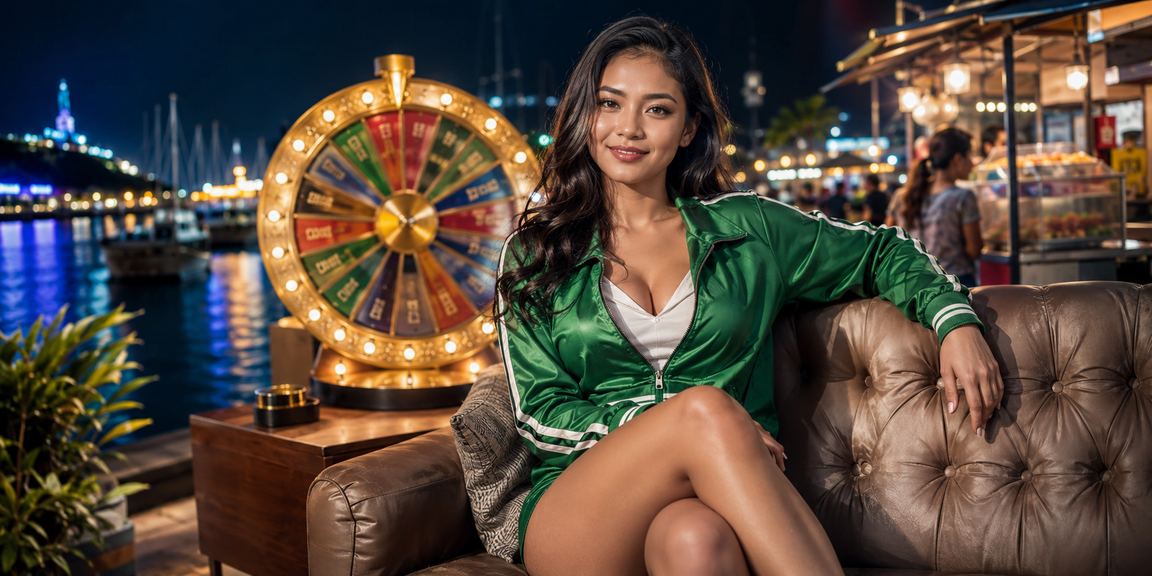 Model Vietnam berpose di meja roulette kasino yang memukau